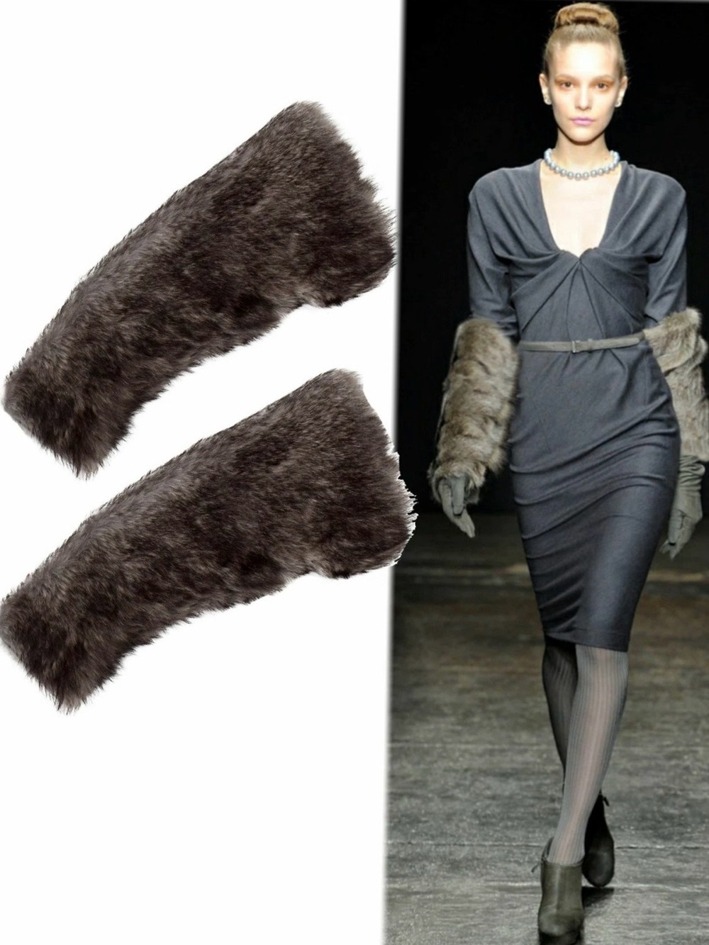 DONNA KARAN RARE Lamb Fur Sleeves Arm Warmers One Size